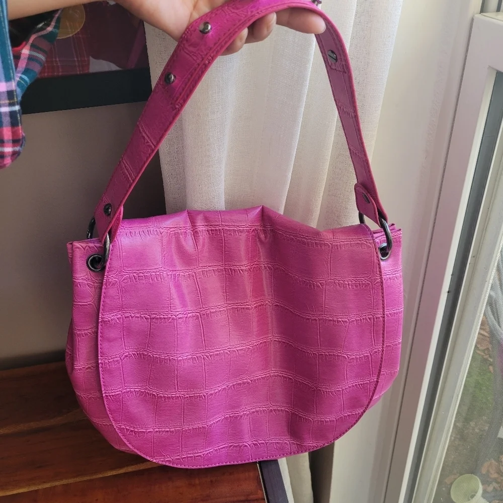 BCBGENERATION Jumbo Purple Black Tote Bag Zipper / Pockets Snap Button Medium - Picture 4 of 12